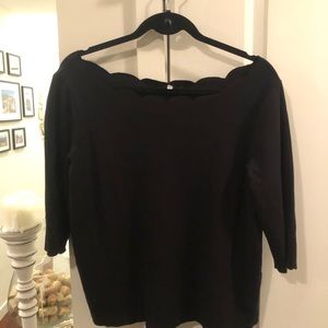 Eri and Ali Black Scallop Neck Top